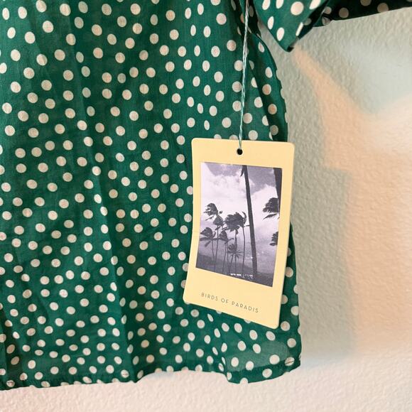 Trovata Green Polka Dot Shirt Blouse Ruffled Short Sleeve Size M Anthro Cottage - Picture 6 of 9